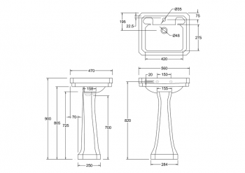 Victorian 61cm Basin & Basin Stand